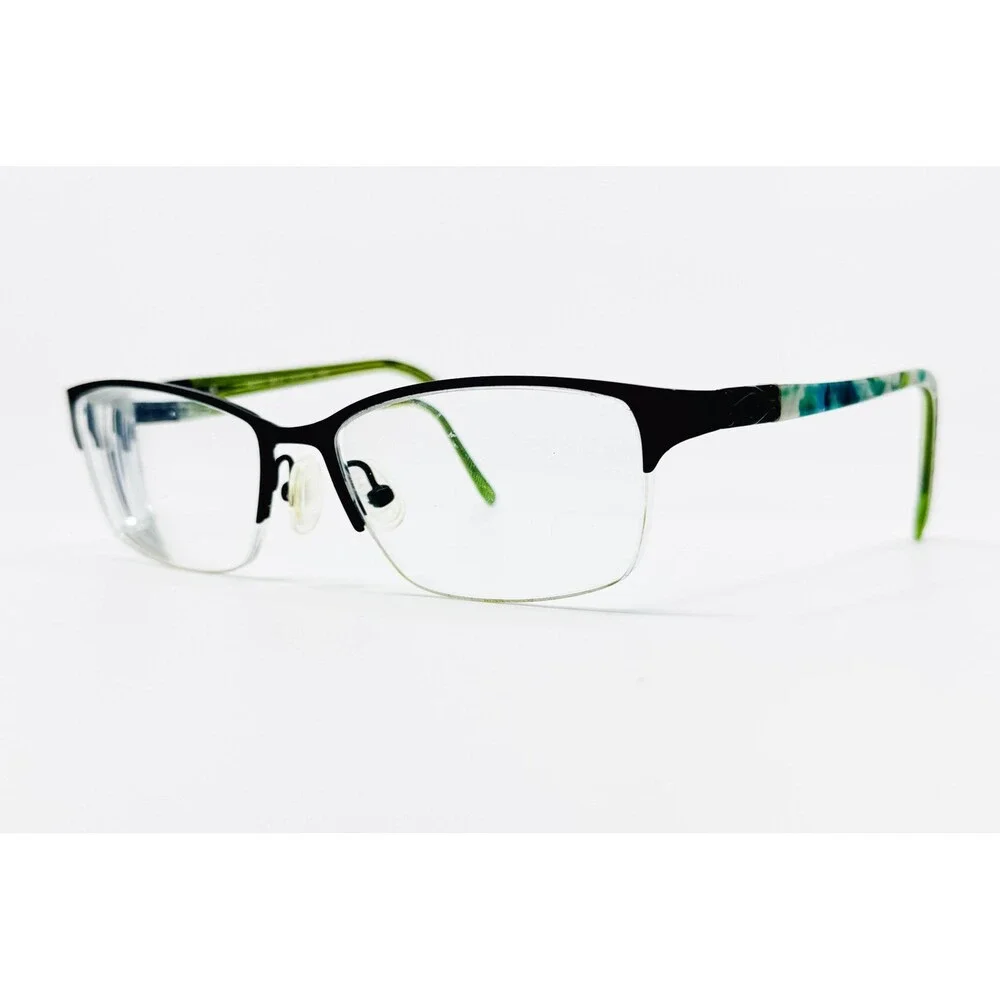 Phoebe Eyeglasses Frames Womens Black Green Floral Semi Rimless P272 53-16-135